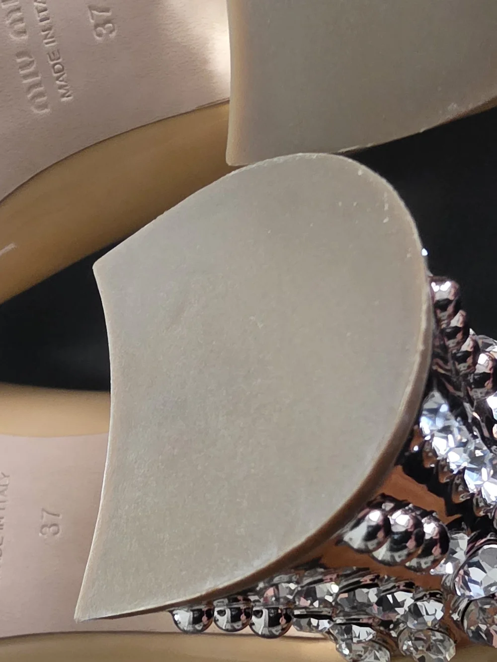 Miu Miu Women's Patent Pointed-Toe Pumps with Rhinestone Heels 37